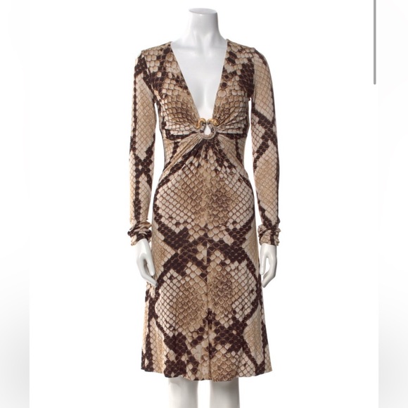 Roberto Cavalli Dresses & Skirts - Roberto Cavalli Brown and Cream Long Sleeve Dress